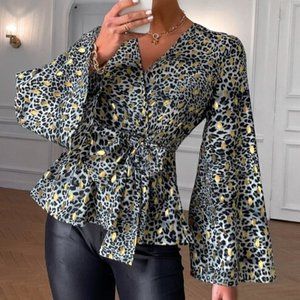Leopard & Gold Print Peplum Blouse